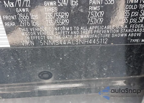 2022 Hyundai Santa Fe Limited from USA, damaged, VIN 5NMS44AL3NH445112